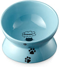 Elevated Cat Food Bowl, Ceramic Raised Bowl, Tilt Angle Protects Cat'S Spine, anti Vomiting Dish, Backflow Prevention, Lake Blue