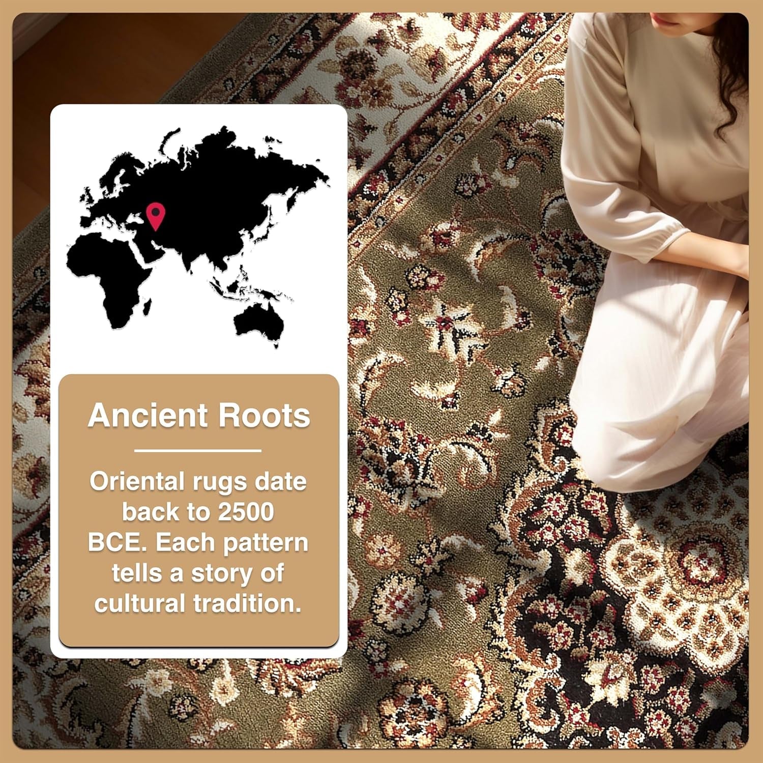 Barclay Collection Medallion Kashan Green 9X12 Area Rug - for Living Room, Bedroom, and Dining Room
