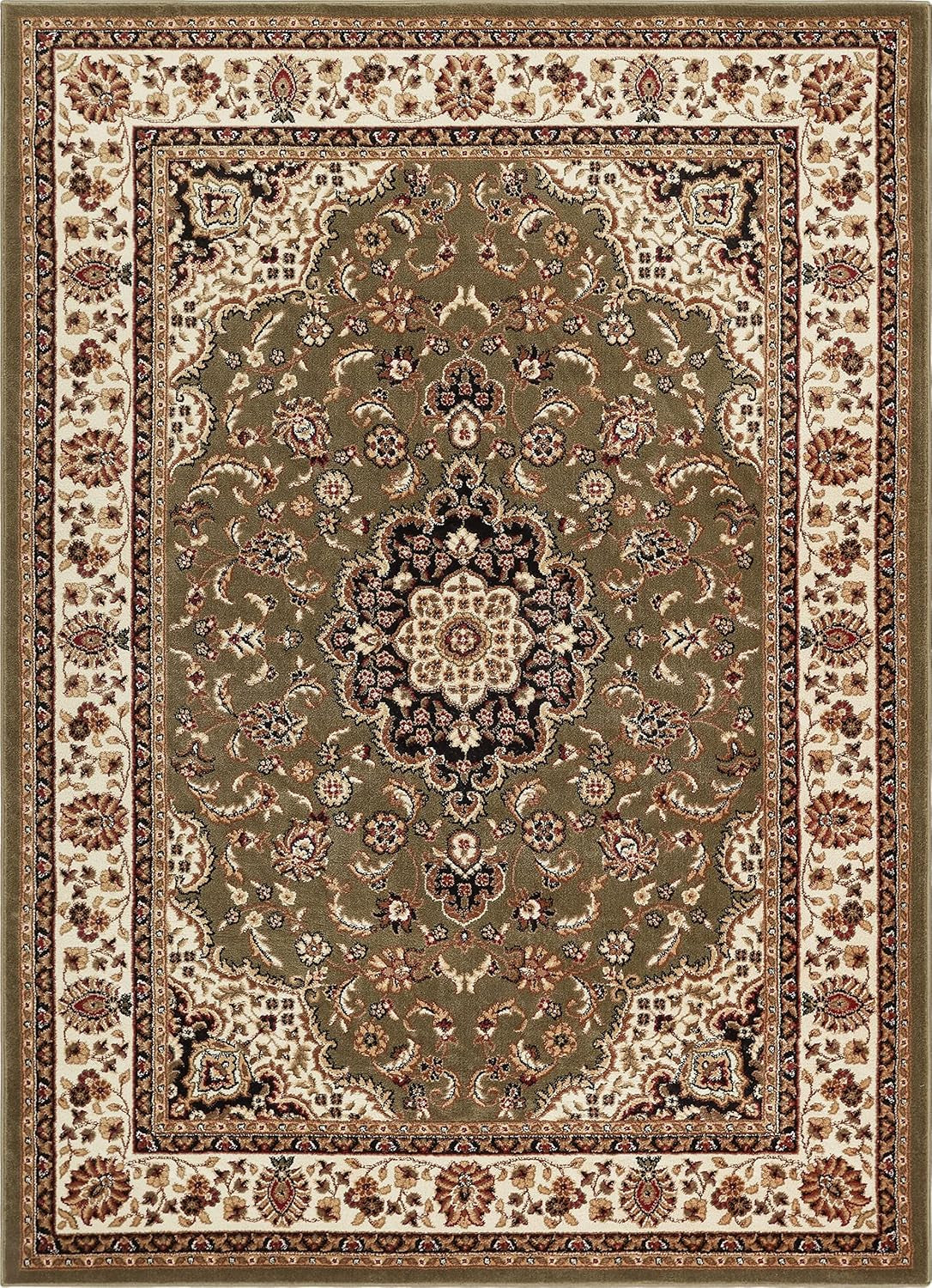 Barclay Collection Medallion Kashan Green 9X12 Area Rug - for Living Room, Bedroom, and Dining Room