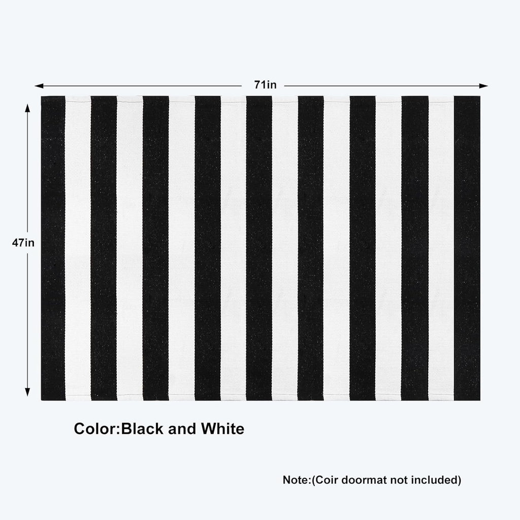 Black and White Rug 4'X 6', Washable Striped Outdoor Indoor Rug,Farmhouse Cotton Woven Layered Door Mat,Front Porch Decor Door Mat for Front Door Patio Porch Living Room Kitchen