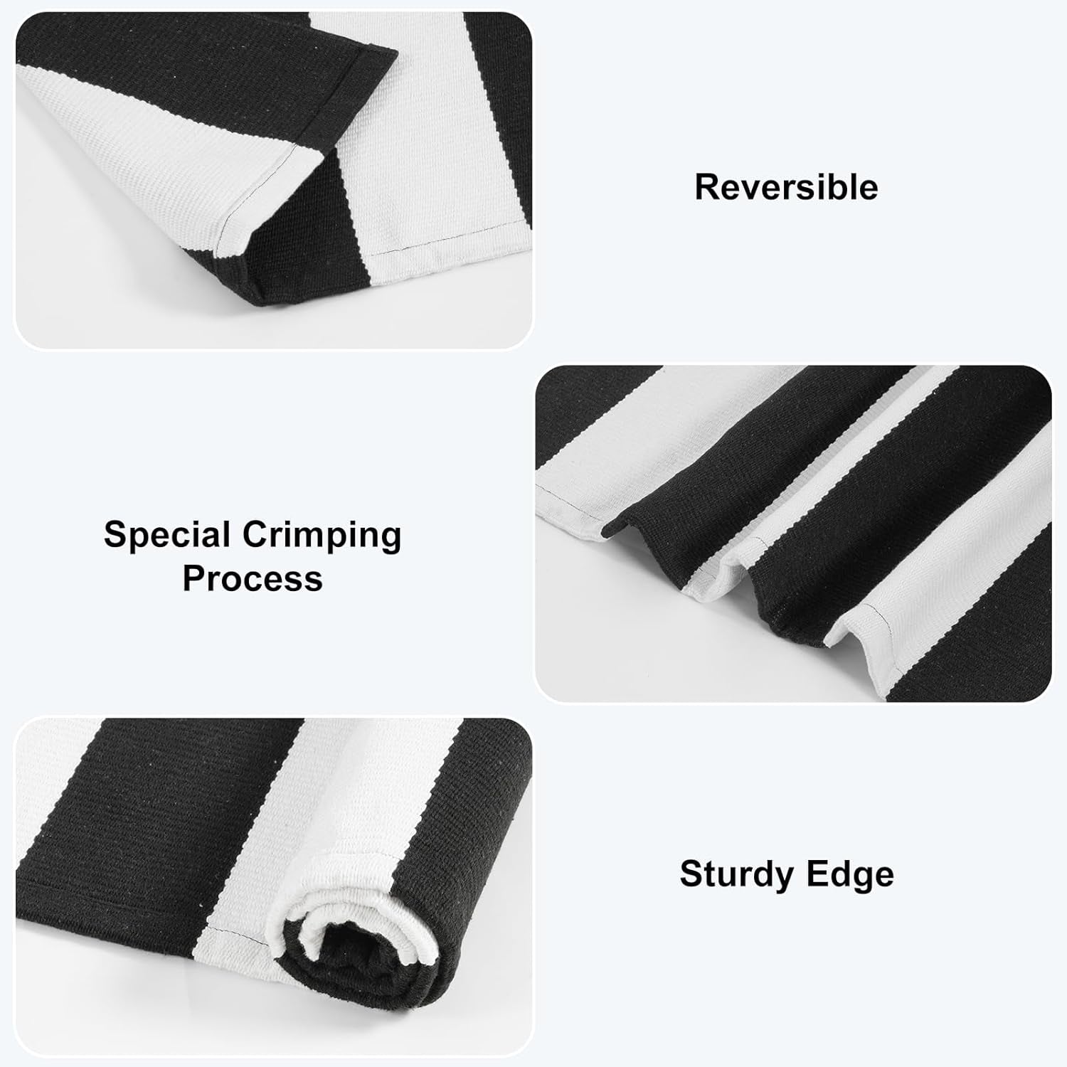Black and White Rug 4'X 6', Washable Striped Outdoor Indoor Rug,Farmhouse Cotton Woven Layered Door Mat,Front Porch Decor Door Mat for Front Door Patio Porch Living Room Kitchen