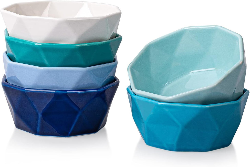 6 OZ Souffle Dishes Set - Ceramic Color Souffle Dish - Dessert/Snack Bowls for Kitchen, Souffle, Pudding, Creme Brulee, Ice Cream, Snack - Bowls Set of 6 Oven Safe, Color