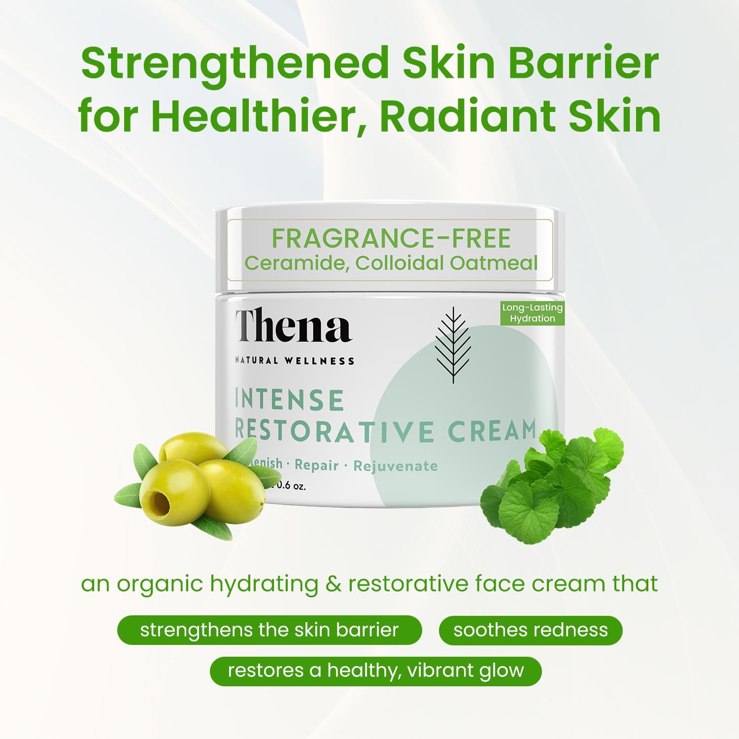 Barrier Repair Organic Face Cream Moisturizer with Ceramides Squalane Centella and Niacinamide, Fragrance Free, Non-Comedogenic, Gentle Soothing Hydration for Dry, Sensitive, Normal Skin, Travel Size