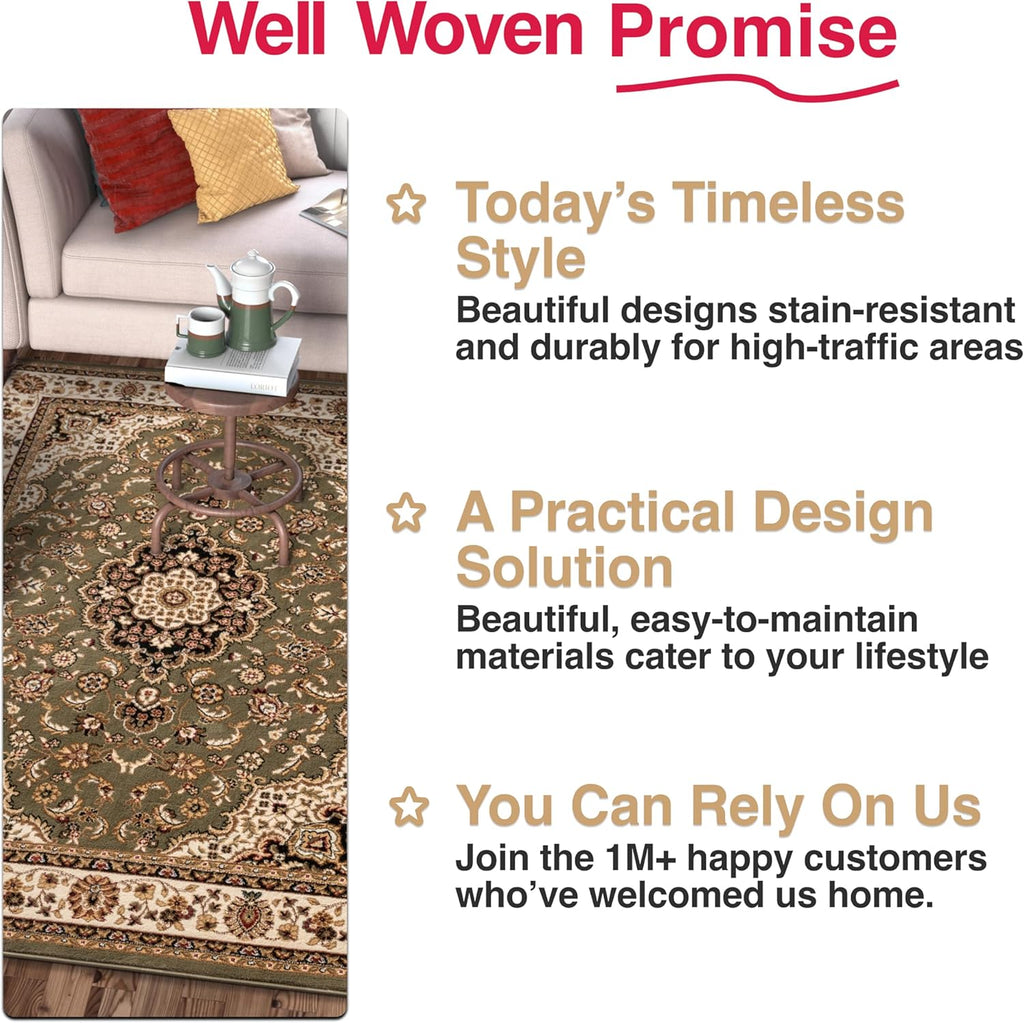 Barclay Collection Medallion Kashan Green 9X12 Area Rug - for Living Room, Bedroom, and Dining Room