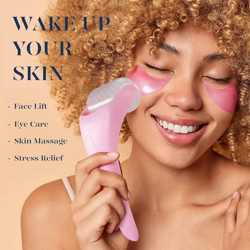 Ice Roller for Face & Gua Sha, Ice Face Roller Reduces Puffiness Skin Toning Devices, Pink