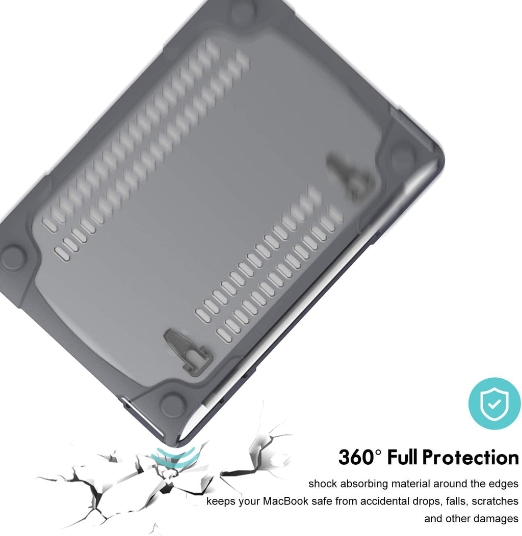 for Macbook Air 13 Inch Case 2020 2019 2018 A2337 M1 A2179 A1932, Heavy Duty Hard Shell Protective Cover with Fold Kickstand -Grey