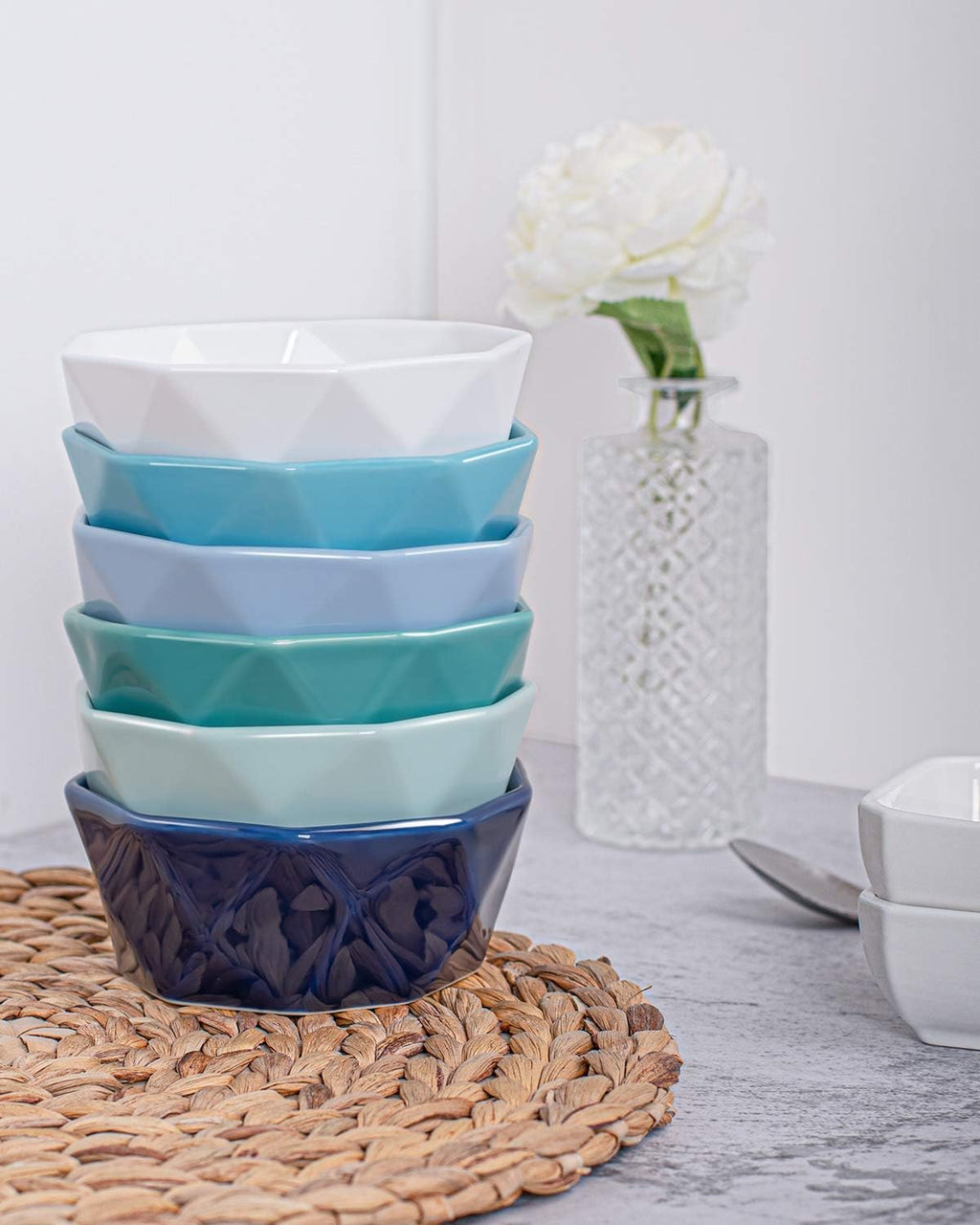 6 OZ Souffle Dishes Set - Ceramic Color Souffle Dish - Dessert/Snack Bowls for Kitchen, Souffle, Pudding, Creme Brulee, Ice Cream, Snack - Bowls Set of 6 Oven Safe, Color