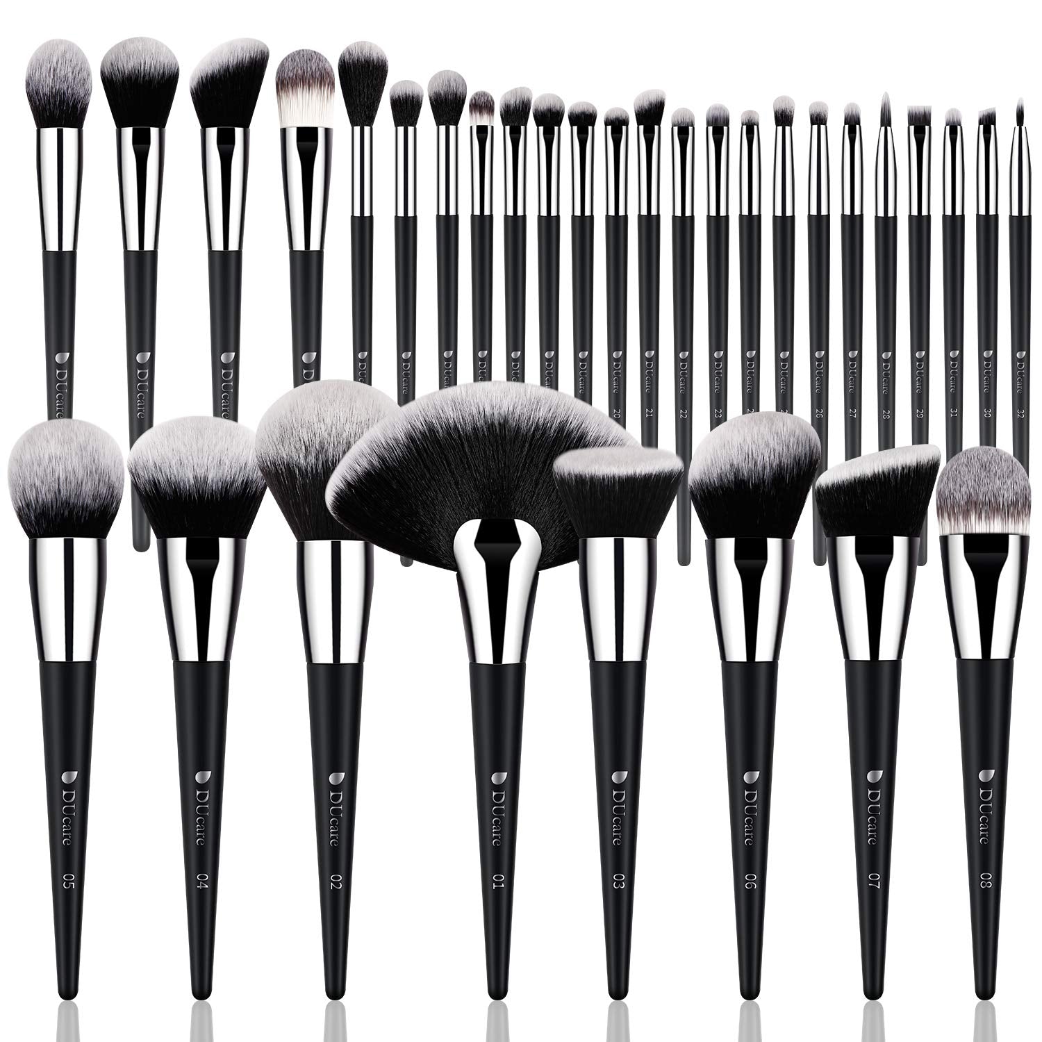 32Pcs Makeup Brush Set, Black Kabuki Foundation Blending Brushes, Professional Face Eye Makeup Kit with Fan Concealer Contour Eyeshadow Brushes for Liquid Cream Powder