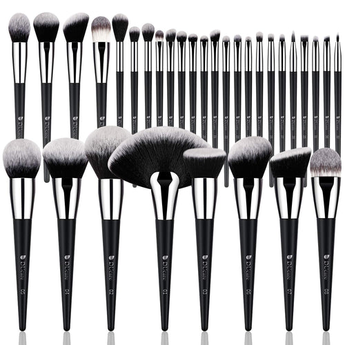 32Pcs Makeup Brush Set, Black Kabuki Foundation Blending Brushes, Professional Face Eye Makeup Kit with Fan Concealer Contour Eyeshadow Brushes for Liquid Cream Powder