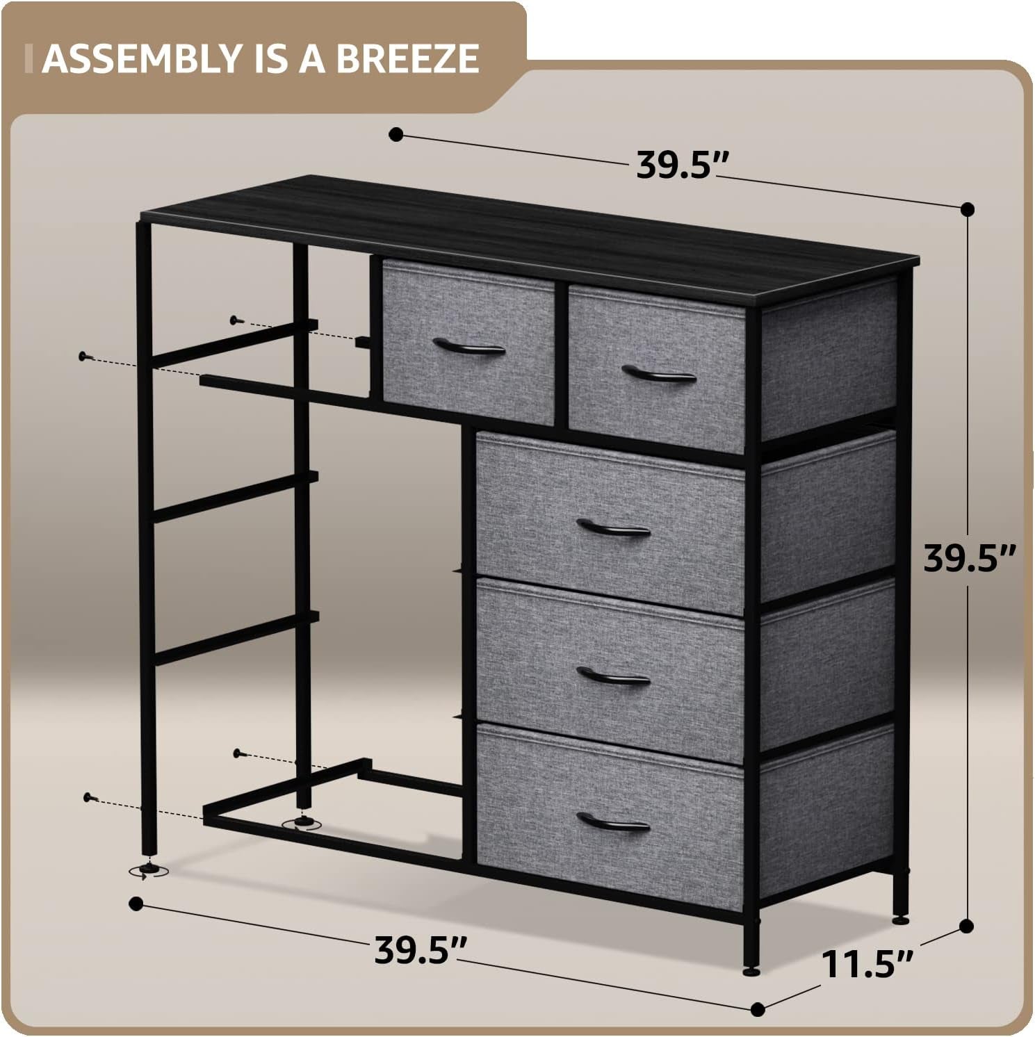 Dresser with 9 Drawers - Furniture Storage Chest Tower Unit for Bedroom, Hallway, Closet, Office Organization - Steel Frame, Wood Top, Easy Pull Fabric Bins (9 Drawers, Black)