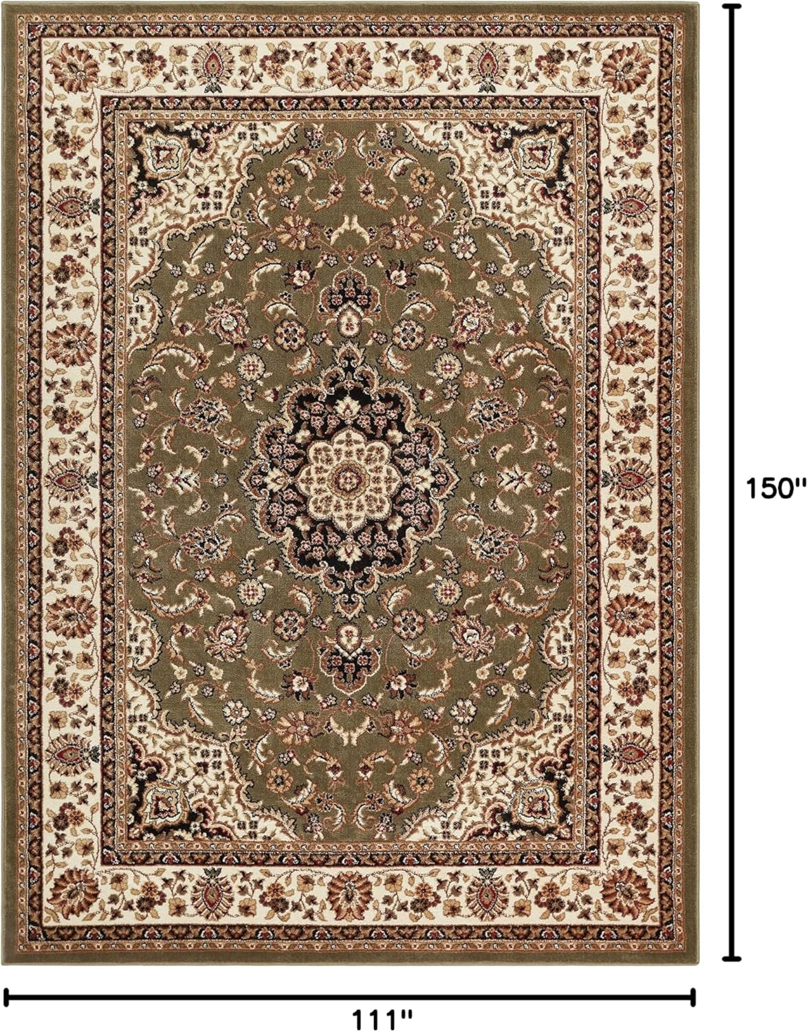 Barclay Collection Medallion Kashan Green 9X12 Area Rug - for Living Room, Bedroom, and Dining Room