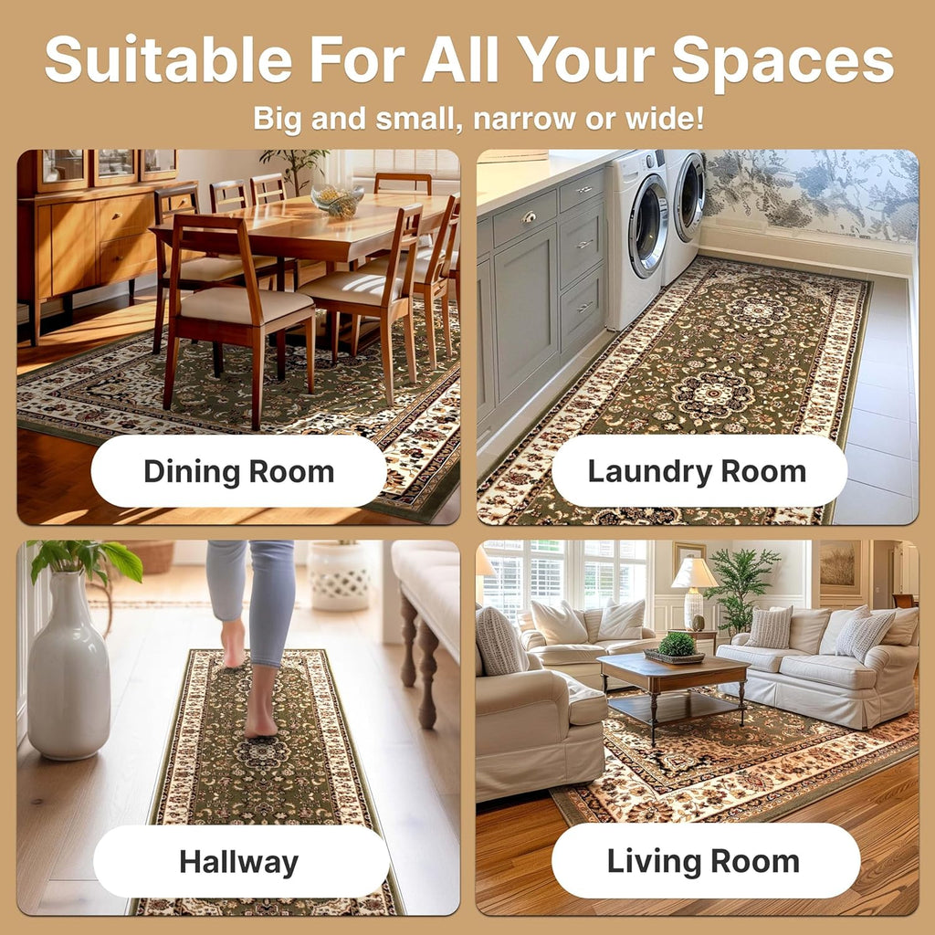 Barclay Collection Medallion Kashan Green 9X12 Area Rug - for Living Room, Bedroom, and Dining Room