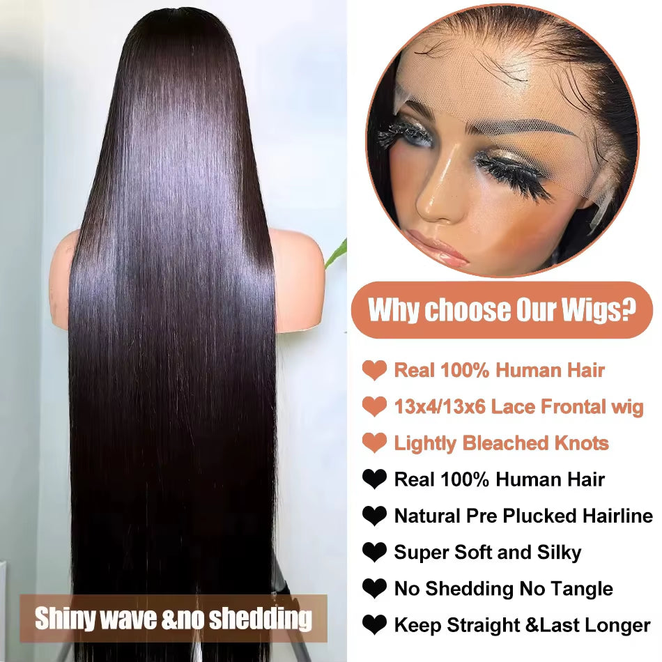 30 40 Inches 13X6 HD Lace Frontal Wigs Bone Straight 13X4 Lace Front Brazilian Pre Plucked 100% Human Hair Wigs for Women