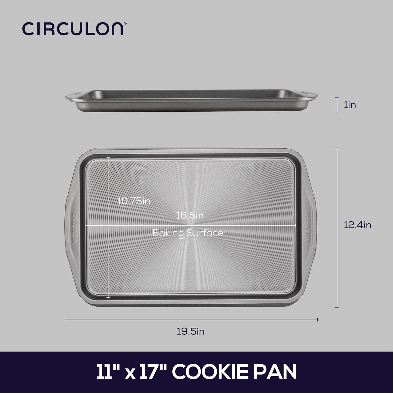 Nonstick Bakeware, Nonstick Cookie Sheet / Baking Sheet - 11 Inch X 17 Inch, Dark Gray
