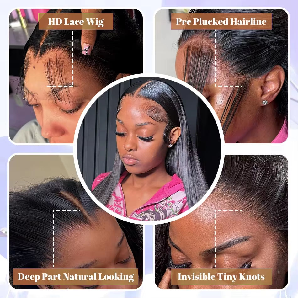 30 40 Inches 13X6 HD Lace Frontal Wigs Bone Straight 13X4 Lace Front Brazilian Pre Plucked 100% Human Hair Wigs for Women