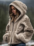 Womens Fashionable Printed Hooded Zip-Up Cardigan Sweater