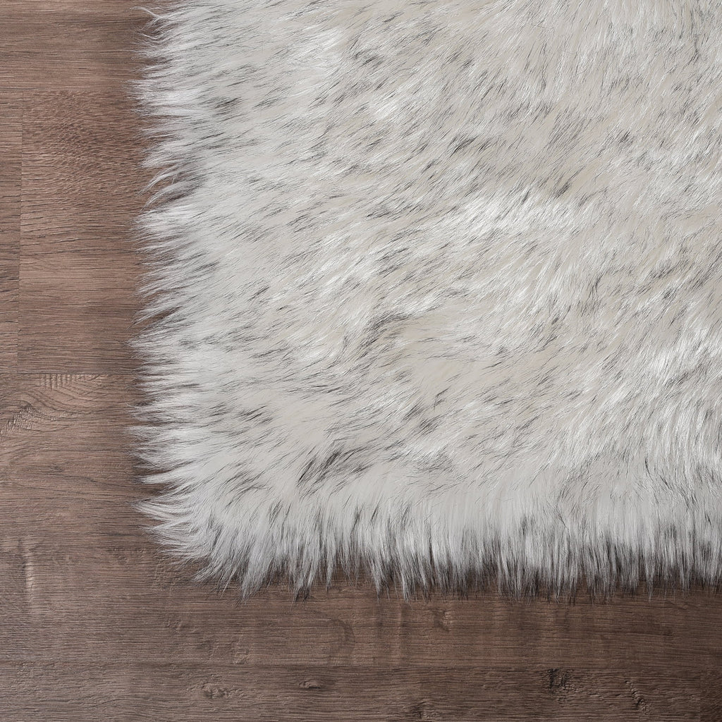 Large Circle Area Rugs for Living Room round Rug 8Ft Fluffy Bedroom Rug White with Grey Tips Shaggy Rug Washable Shag Rug Faux Fur Rug Fuzzy Rug for Floor Plush Rug