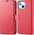 Wallet Case for Iphone 13 6.1-Inch 5G, [RFID Blocking] Card Slots Holder Stand [Shockproof TPU Interior Case] PU Leather Magnetic Protective Flip Cover Compatible with Iphone 13 6.1" 2021, Red