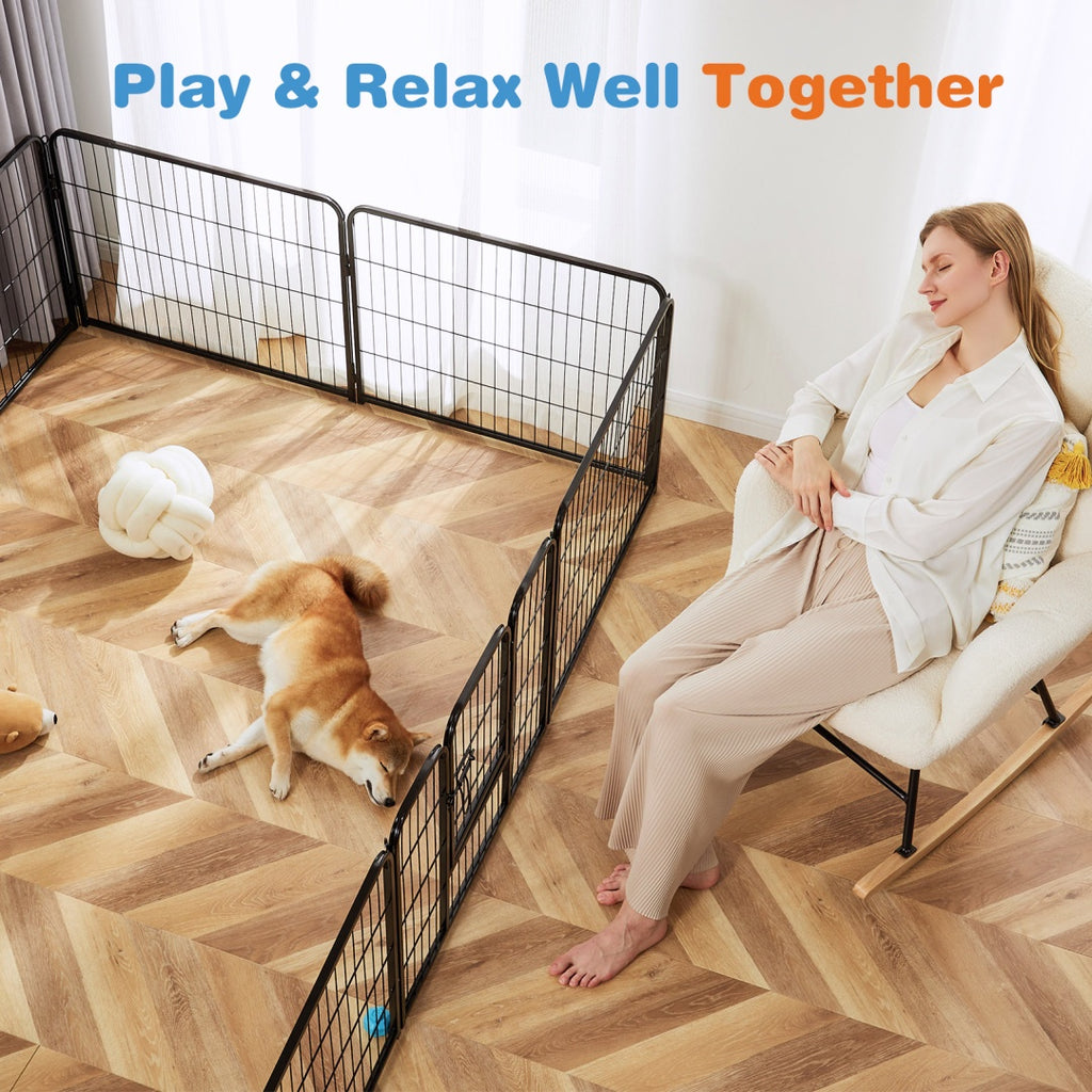 Dog Playpen Indoor Fence Height Metal Exercise Pen With Door Small Puppy-Medium-Large Dogs Animal Pet For Outdoor, Garden, Yard
