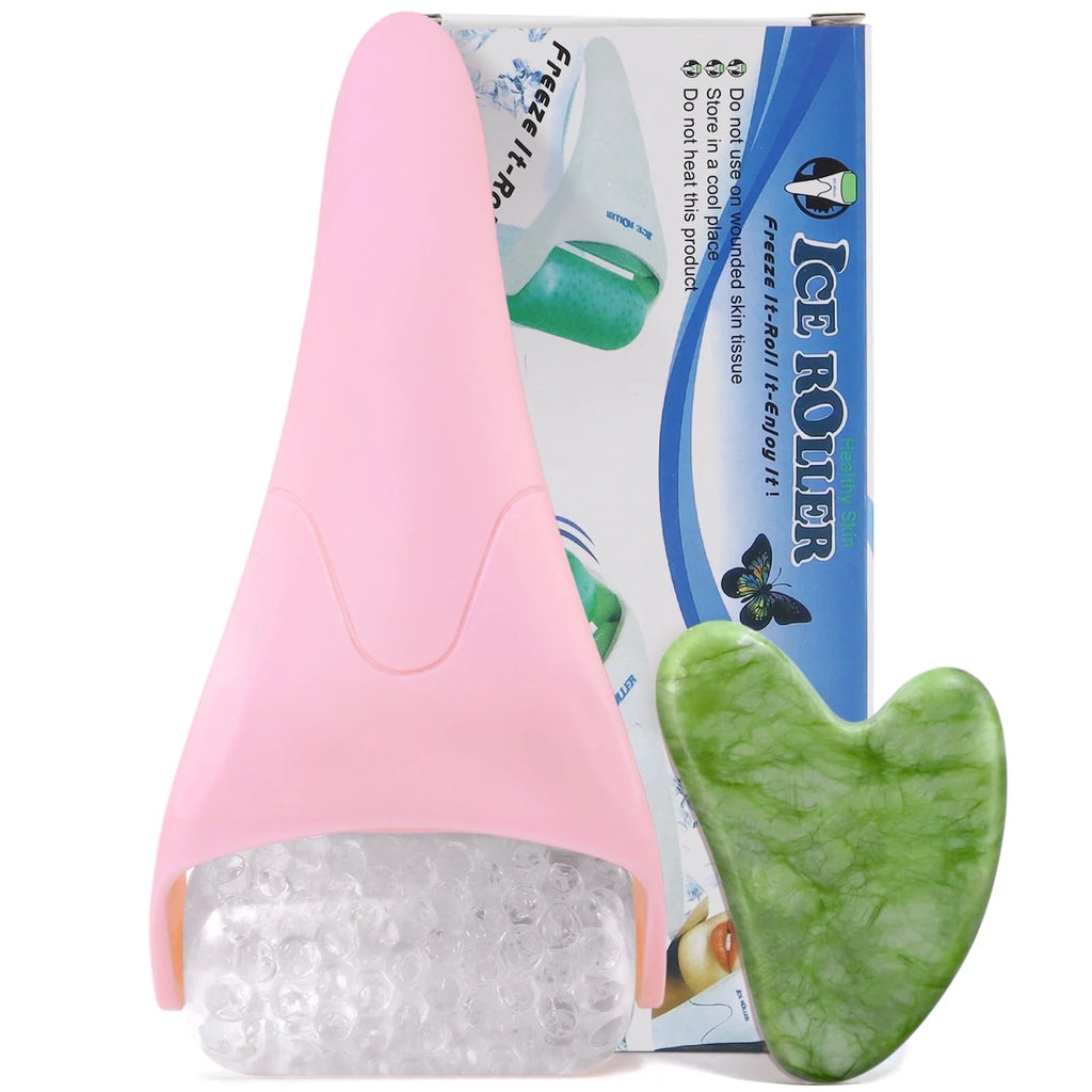Ice Roller for Face & Gua Sha, Ice Face Roller Reduces Puffiness Skin Toning Devices, Pink