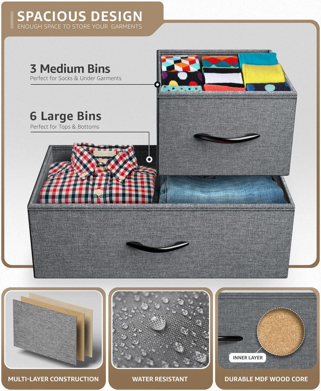Dresser with 9 Drawers - Furniture Storage Chest Tower Unit for Bedroom, Hallway, Closet, Office Organization - Steel Frame, Wood Top, Easy Pull Fabric Bins (9 Drawers, Black)