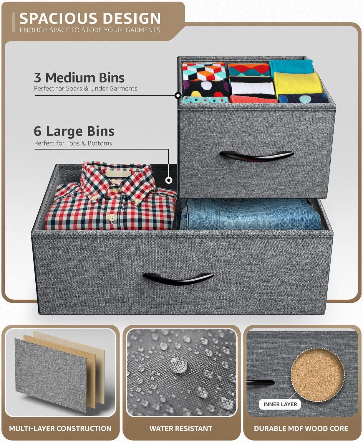 Dresser with 9 Drawers - Furniture Storage Chest Tower Unit for Bedroom, Hallway, Closet, Office Organization - Steel Frame, Wood Top, Easy Pull Fabric Bins (9 Drawers, Black)