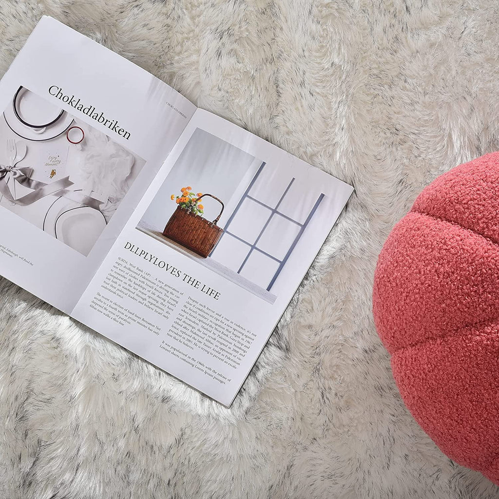 Large Circle Area Rugs for Living Room round Rug 8Ft Fluffy Bedroom Rug White with Grey Tips Shaggy Rug Washable Shag Rug Faux Fur Rug Fuzzy Rug for Floor Plush Rug